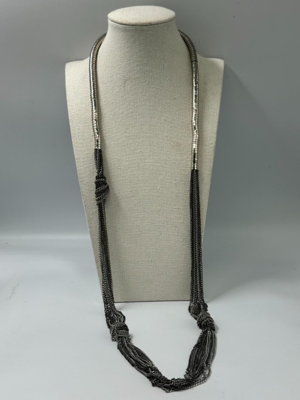 3/$30 Multi Chain Link Necklace Black Silver Knotted Details Long Length 36"